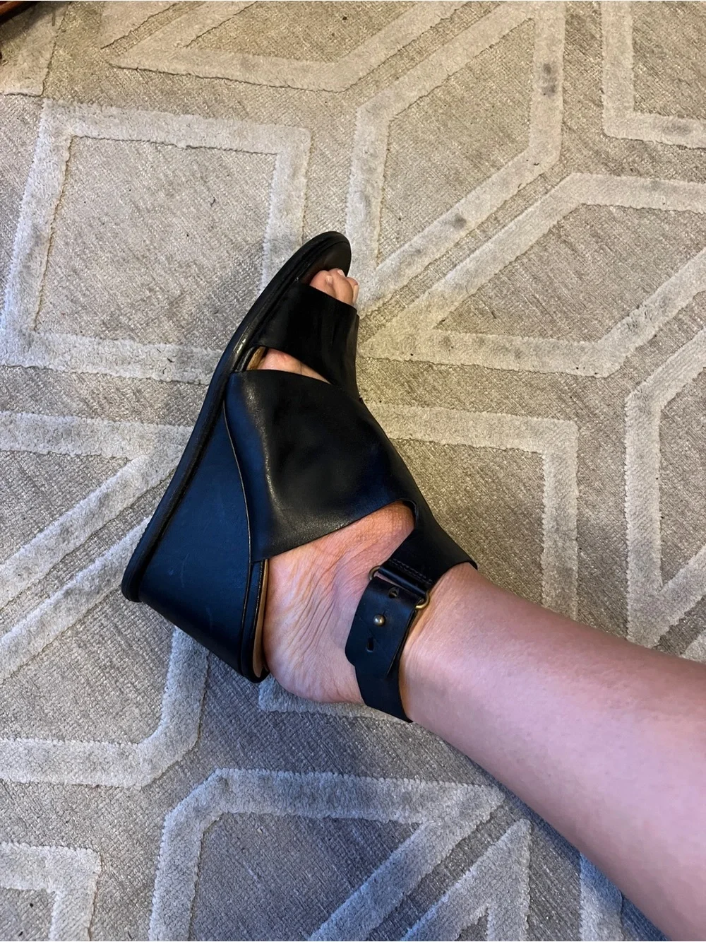 via spiga italian Black Leather Wedge Sandals with Ankle Strap